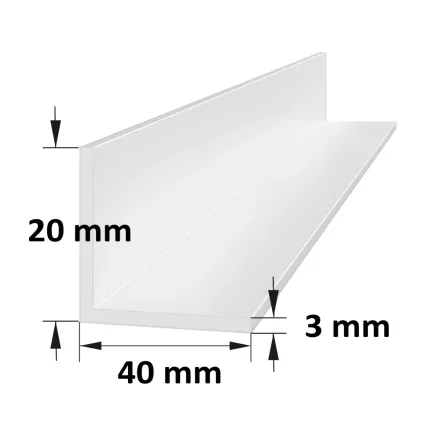 L alakú PVC takaróprofil 20 × 40 mm fehér/ 6 m